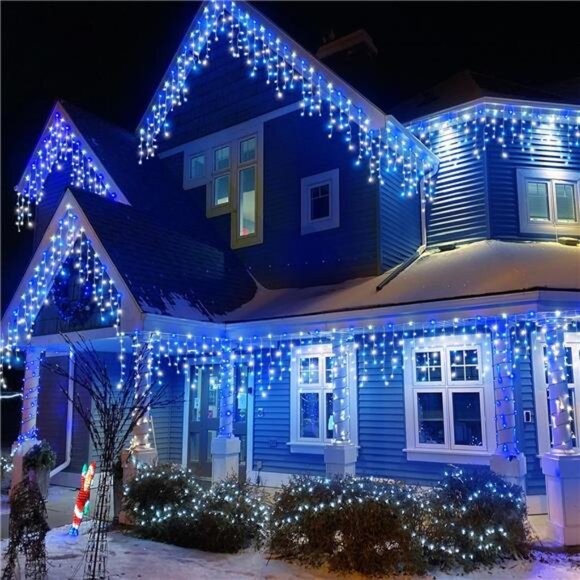 33ft Icicle Christmas Lights Blue White LED Outdoor Indoor Twinkle Curtain Light - Picture 6 of 8
